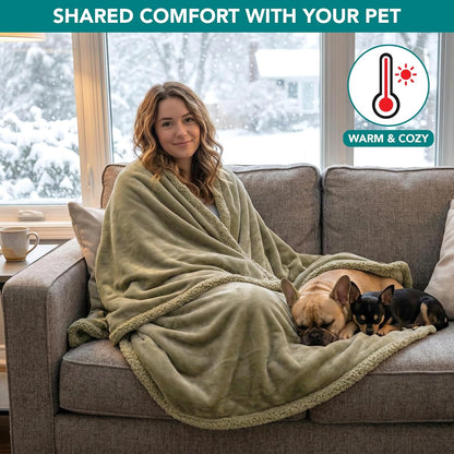 Waterproof Dog Blanket for Bed, Couch, Sofa | Waterproof Dog Bed Cover for Large Dogs, Puppies | Sherpa Fleece Pet Blanket Furniture Protector | Reversible Microfiber
